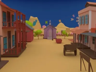 low poly city town in desert 3D model