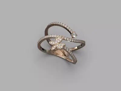 Butterfly Ring with round gemstones Free 3D print model