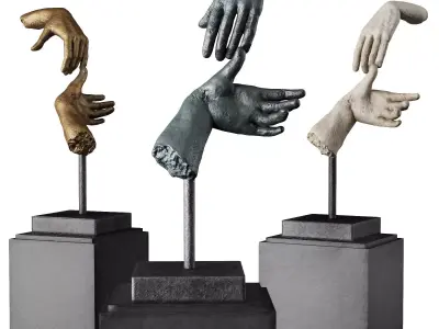 Hands touching fingers sculpture Low-poly 3D model