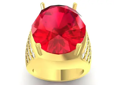 Luxury Triple Row Pave Oval Gemstone Ring Design 3506 3D print model