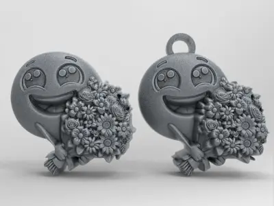 smile emoji with flower keychain  3D print model