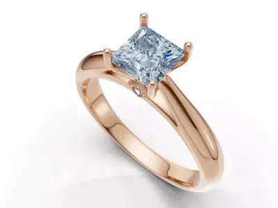 Princess-Cut Solitaire Diamond Ring Free 3D print model