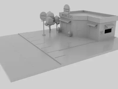Low Poly Restaurant Modular 3D Model Maya  Arnold Material Free low-poly 3D model