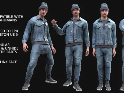 Man - Autumn Outfit 7 - Modular - Rigged Low-poly 3D model