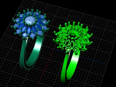 Fabulous Flower Ring  with Princess and Marquise Diamonds 3D print model