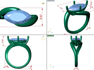 marquise solitaire criss cross shank  holding stone  3D print model