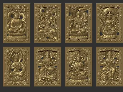 Bas-relief of Eight Buddhas 3D print model
