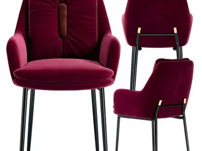 Velvet Upholstered Armchair with Metal Legs 3D model