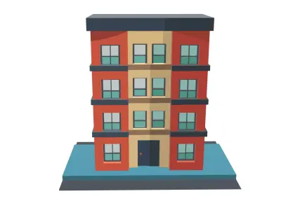 Cartoon Residential Building Low-poly 3D model