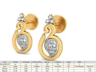 Flower Drop Women Earring 3dm STL OBJ FBX Render Details 3D print model