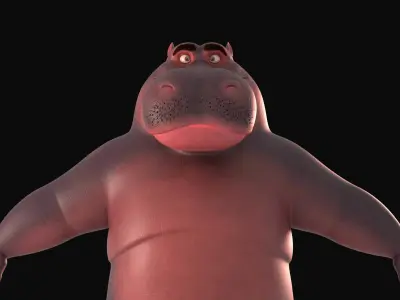 cartoon hippo character 3D model