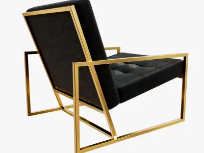  Modern Luxury Chair - Gold Metal and Black Leather 3D model