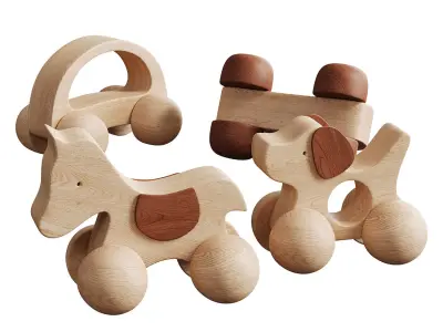 Wooden Car Baby Toddler Toys 3D model