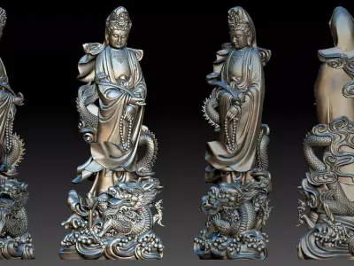 Guanyin riding a dragon  3D print model
