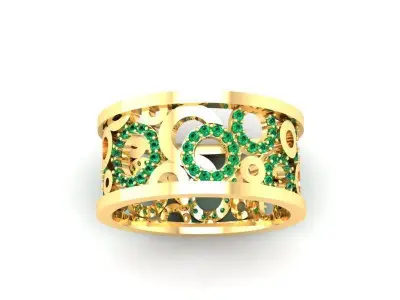 Luxury Openwork Multi Gemstone Wide Band Ring 547 3D print model