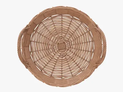Wicker basket round with handle light brown 3D model