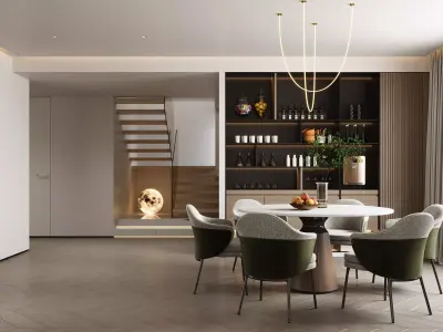 Modern living room dining room bedroom interior scenes 308 3D model