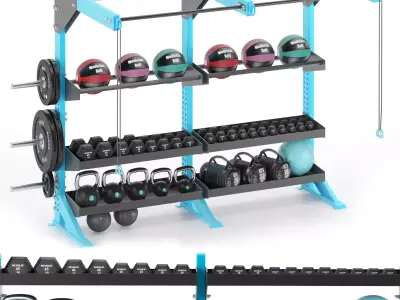 Gym-Tools-Fitness-Body-Building-set-13 gym rack with weights ... 3D model
