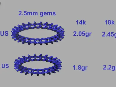 Diamond Eternity Ring 3d model many sizes 3D print model
