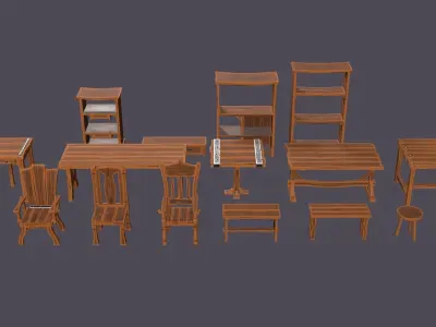 Stylized furniture collection Low-poly 3D model