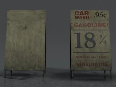 Wooden Gas Station Pavement Sign - A Frame Sign Low-poly 3D model