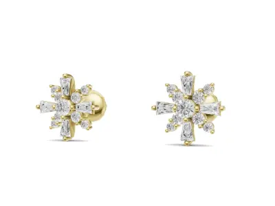 Snowflake Baguette Diamond Stud Earrings 3D print model