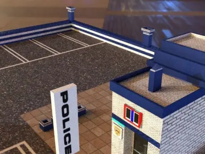 Police Station 3D Model Low Poly Game Ready Single Teture Low-poly 3D model