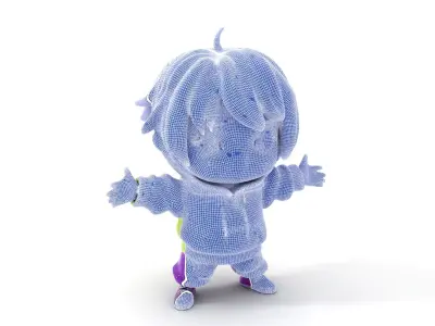 Adorable Chibi Character in Bright Hoodie  Rigged and Animated Low-poly 3D model