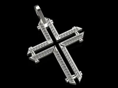 Croses 3d model gold cross pendant with diamonds 3D print model