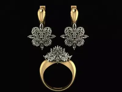 Set flower ring and earrings 3D print model