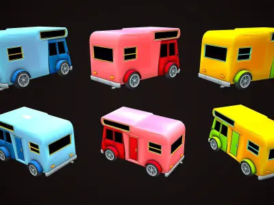 CARAVAN MOBILE HOME CAMPER CARTOON STYLIZED Low-poly 3D model