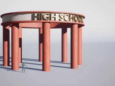High-School entrance Low-poly 3D model