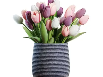 Flower Set 24 - White and Purple Tulips Bouquet 3D model