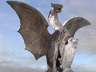  Medieval Dragon Shield Statue  3D model