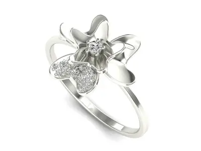 Ring-10 rose gold flower ring with diamonds 3D print model