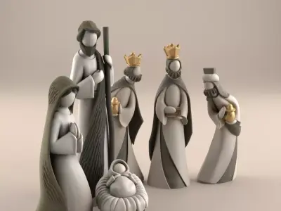 Modern Nativity Set STL File Christmas Decor 3D Print 3D print model