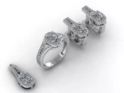 Mini Set Ring Pendant Earrings STL 3DM Womens Jewelry 3D print model