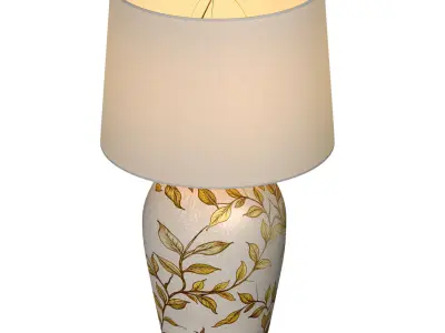 Handmade Leaves Brown Chinese Gold Nightstand Table Lamp 3D model