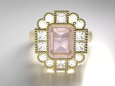 Vintage Emerald Cut Halo Ring Free 3D print model