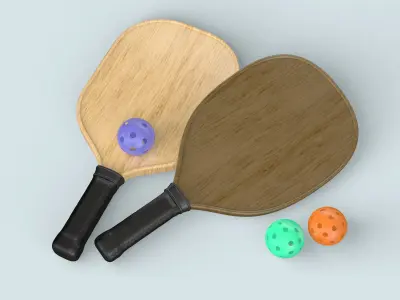 Wooden Pickleball Paddles and Balls 3D model