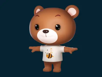 Bear 3D model wearing t - shirt 3D model