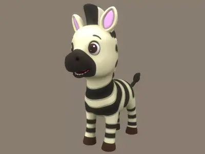 Rigged Black Cartoon Zebra Low-poly 3D model