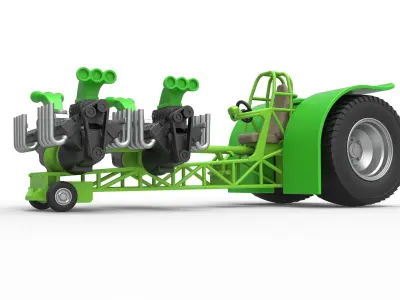 Pulling tractor with 4 transverse V8 engines 1 to 25 3D print model