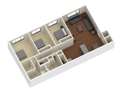 3 Bedroom 2 bathroom apartment unit model modern architectural  Low-poly 3D model