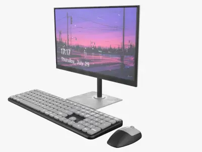 Wireles Computer Set Keyboard Mouse Monitor Black-White Version 3D model