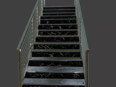Black Marble Staircase with Stainless Steel Cable Railings 3D model