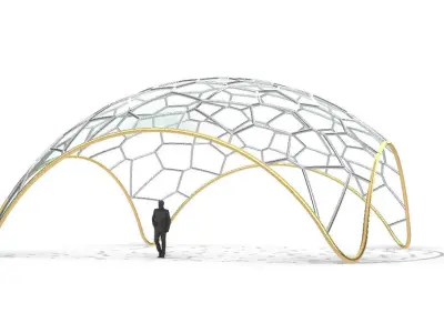 Voronoi Dome Wireframe Structure Stand Alone Pavilion v2 3D model