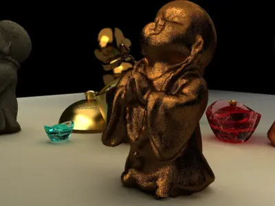 Chinese gold ingot with monk kids 3D model