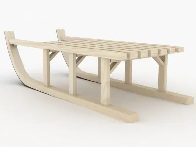 Wooden Snow Sled Low-poly 3D model