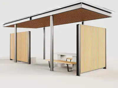 Set benches pergola urn table 3D model